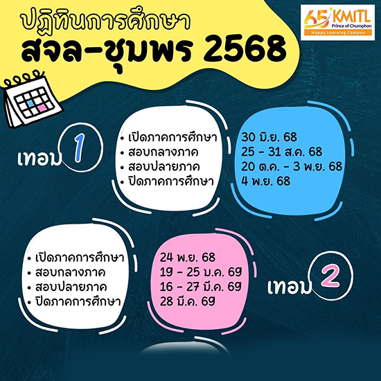 ปฏิทินการศึกษา สจล-ชุมพร ปีการศึกษา 2568